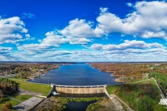 A heavy layer of cumulus clouds float across Hoover Reservoir and Dam after an overnight freeze and dusting of snow in Westerville. My Final Photo for November 1, 2023.