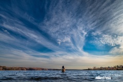 A lone fisherman wades into the shallow waters of Hoover Reservoir on a warm fall day hoping the lake's lower water levels will increase his chances to catch his limit for the day. My Final Photo for November 4, 2023. 