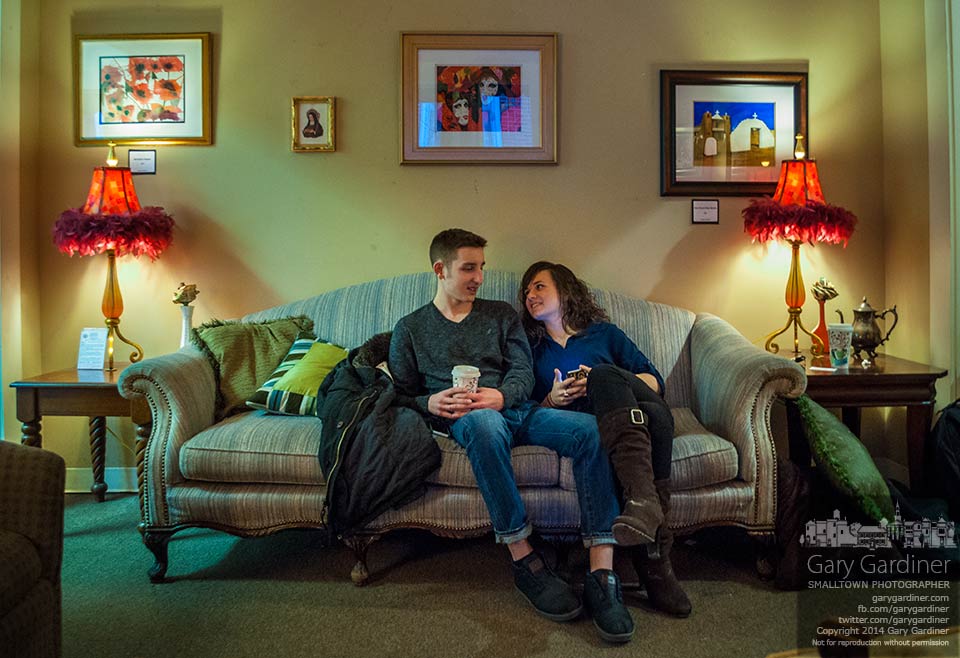 David Appelt and Ashley Brewster enjoy the company of each other on a sofa inside warm java Central as the outside temperatures hovered near zero. My Final Photo for Jan. 22, 2014.