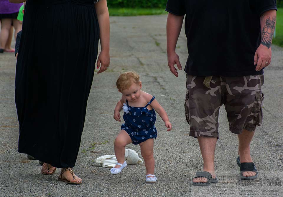 A 13-month-old girl  makes an abrupt aboutface to retrieve the lamb blanket she dropped while walking with her parents t the Blendon Farmers market. My Final Photo for June 12, 2014.