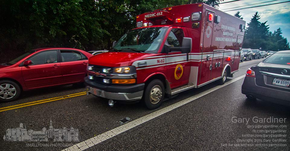 Westerville Medic 112 navigates through afternoon rush hour traffic on Cleveland Ave. on its way to a call. My Final Photo for Aug. 17, 2015.