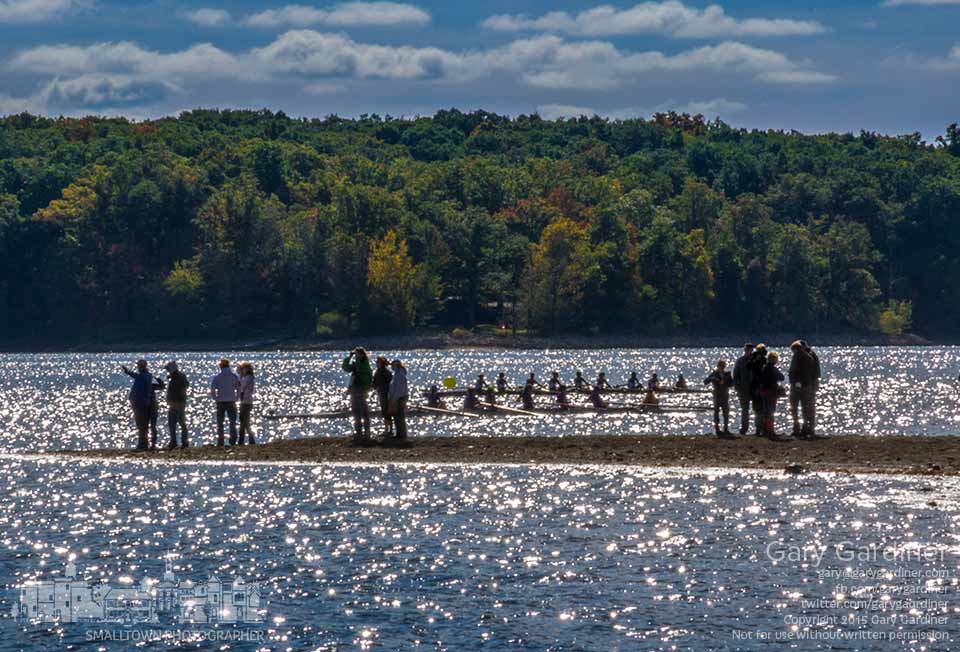 Spectators stand on a small stretch of land jutting into Hoover Reservoir to watch as boats return to the docks at the end of the morning races. My Final Photo for Oct. 10, 2015.