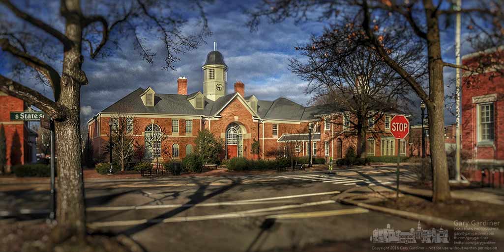 Early morning light on a crisp winter day strikes Westerville City Hall. My Final Photo for March 2, 2016.