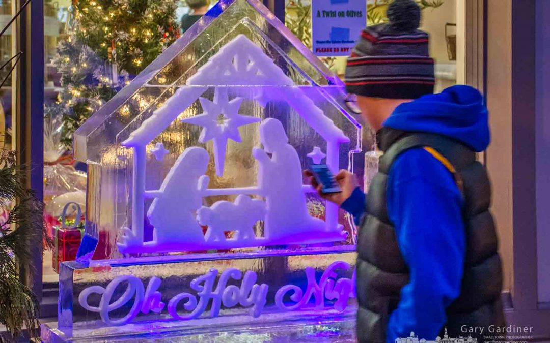 Sidewalk ice sculptures turned on