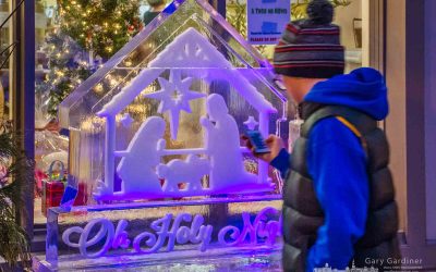 Sidewalk ice sculptures turned on