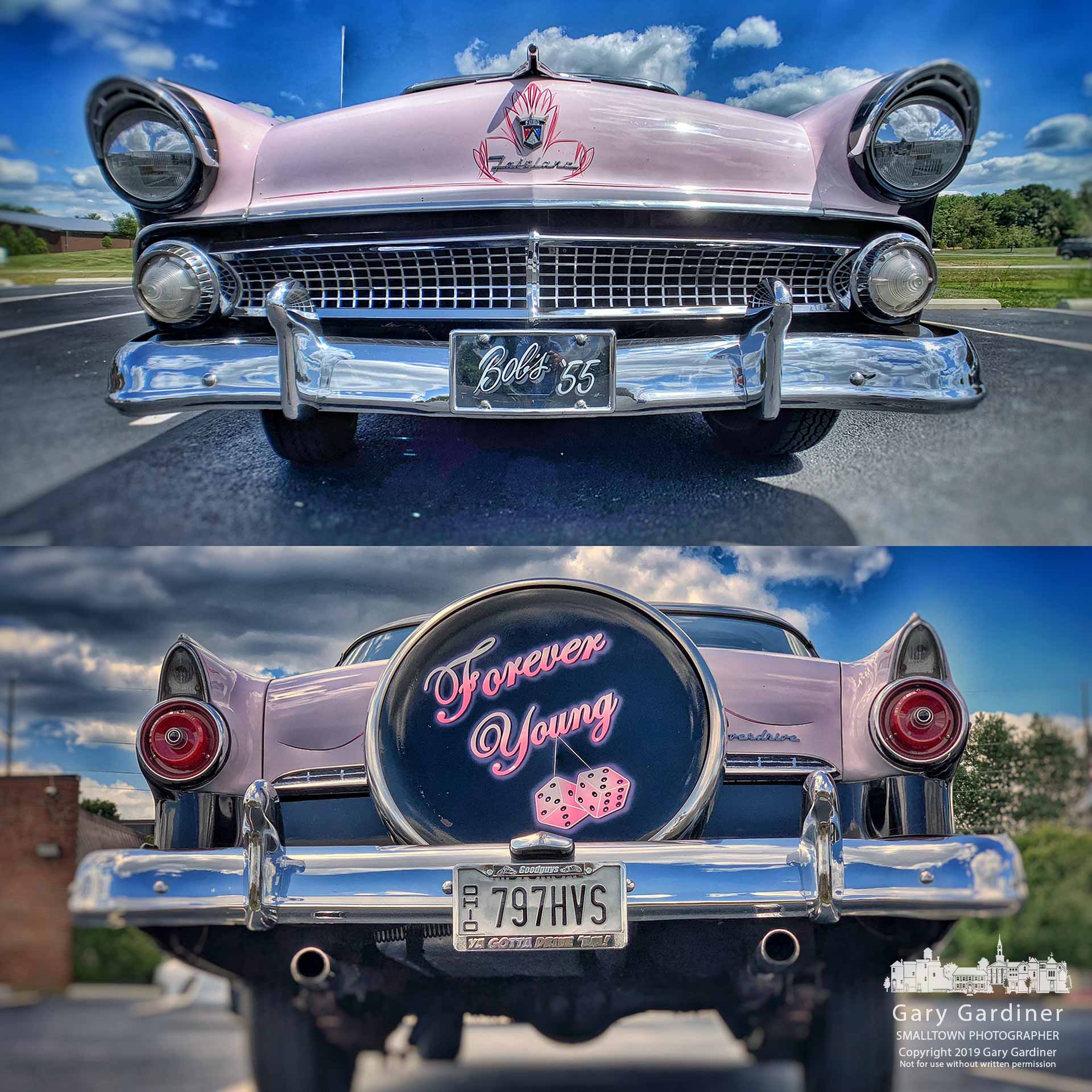 A 1955 Ford Crown Victoria sits in the parking lot at the Blendon Senior Center at the end of the car show marking Heritage Days in the township. My Final Photo for Aug. 24, 2019.