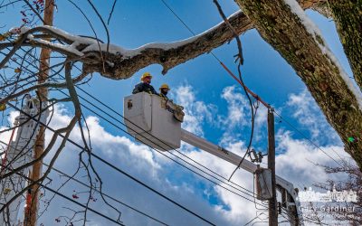 Overhead Utility Work On A Cold Day
