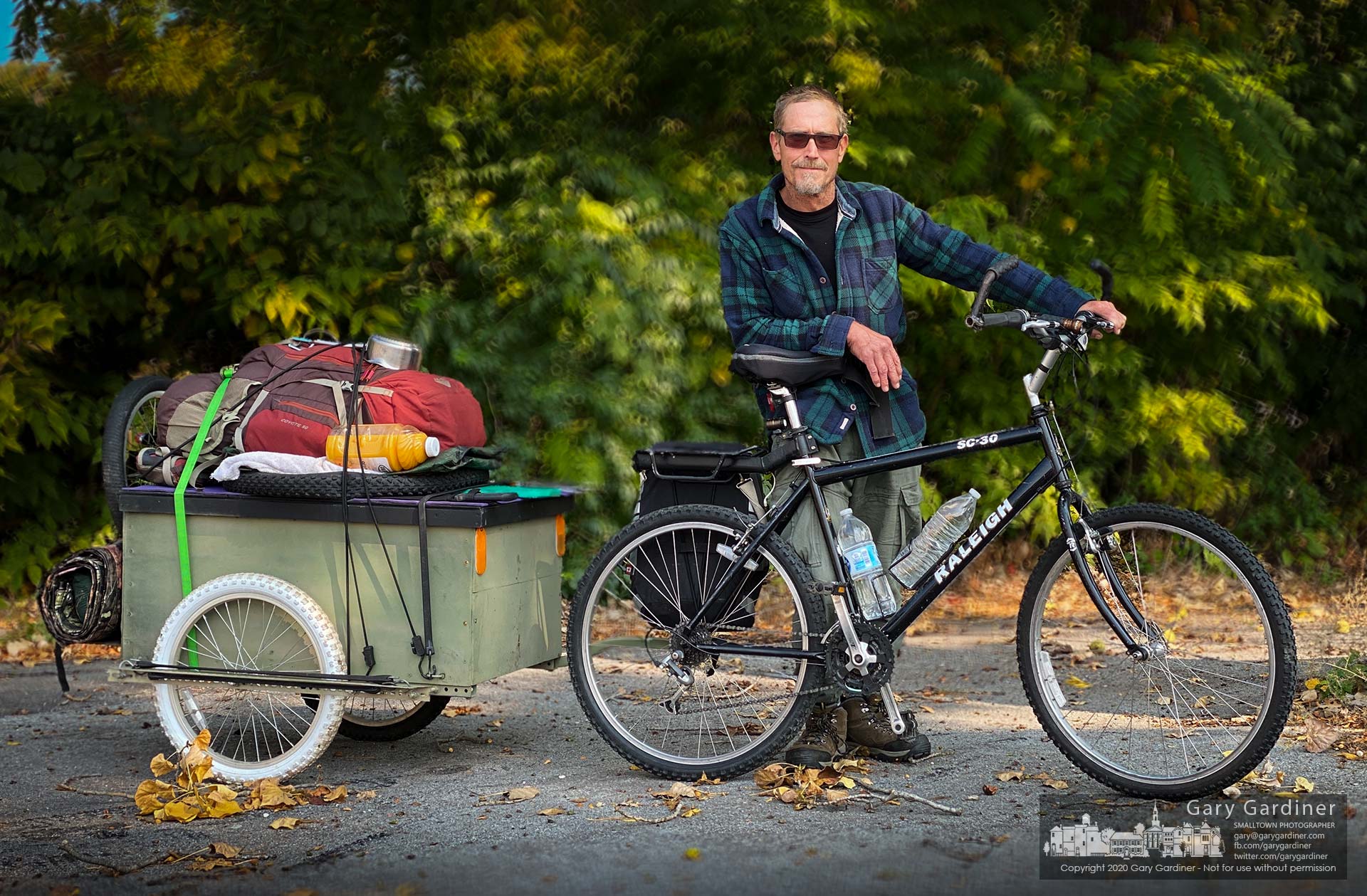 Traveling bicyclist Gregor poses for a photo before resuming his trip home in northeast Ohio after another trip on the Ohio-Erie Trail. My Final Photo for Oct. 6, 2020.