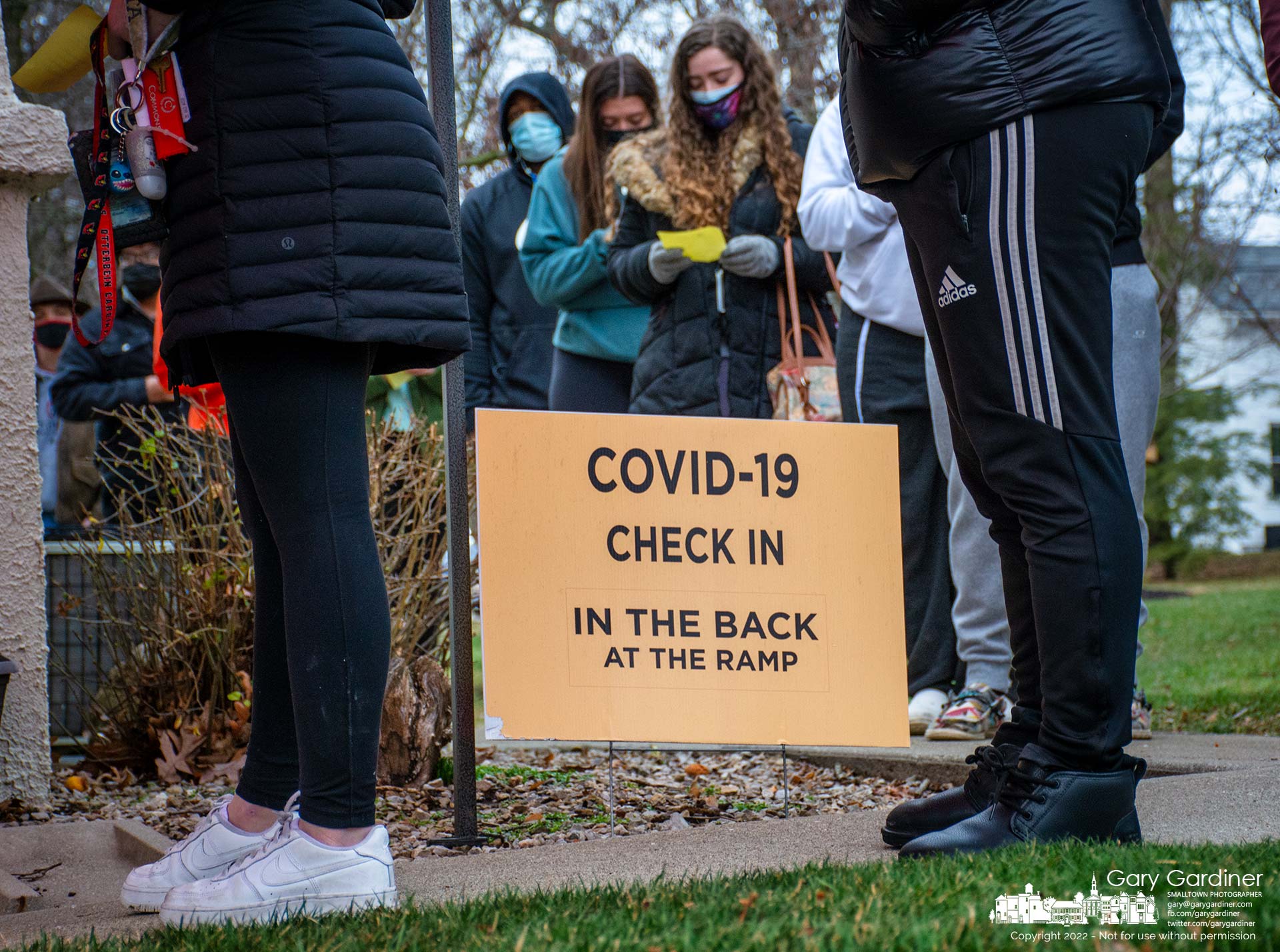 Otterbein students returning from Christmas break stand in line to be tested for covid before the start of classes on Monday. My Final Photo for Jan. 9, 2022.