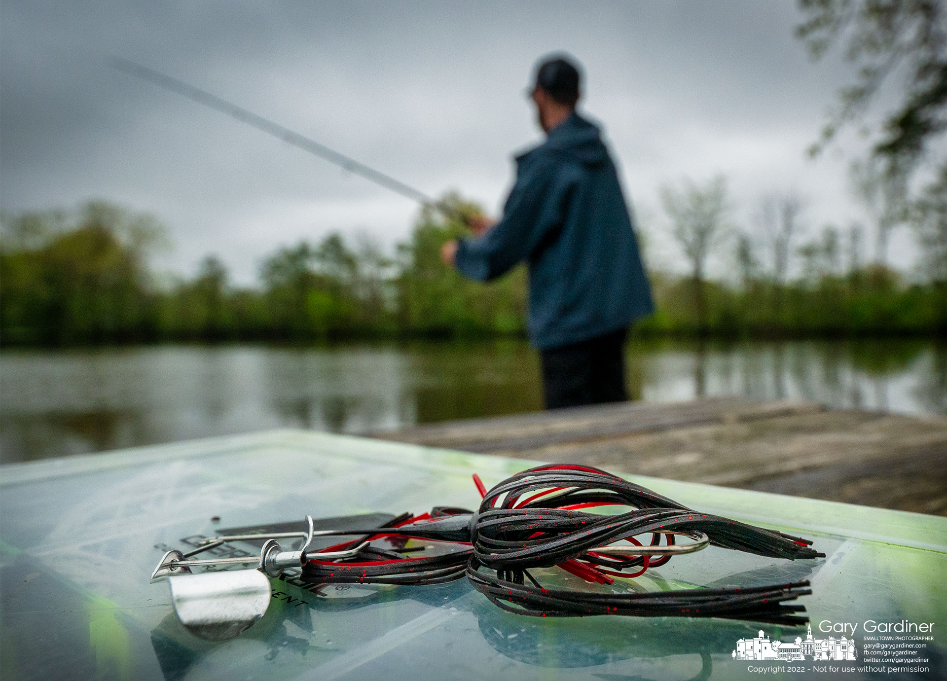 A fisherman's lure sits on part of his tackle box after he chose another when the lure failed to attract any fish in Schrock Lake at Sharon Woods Park. My Final Photo for May 6, 2022.