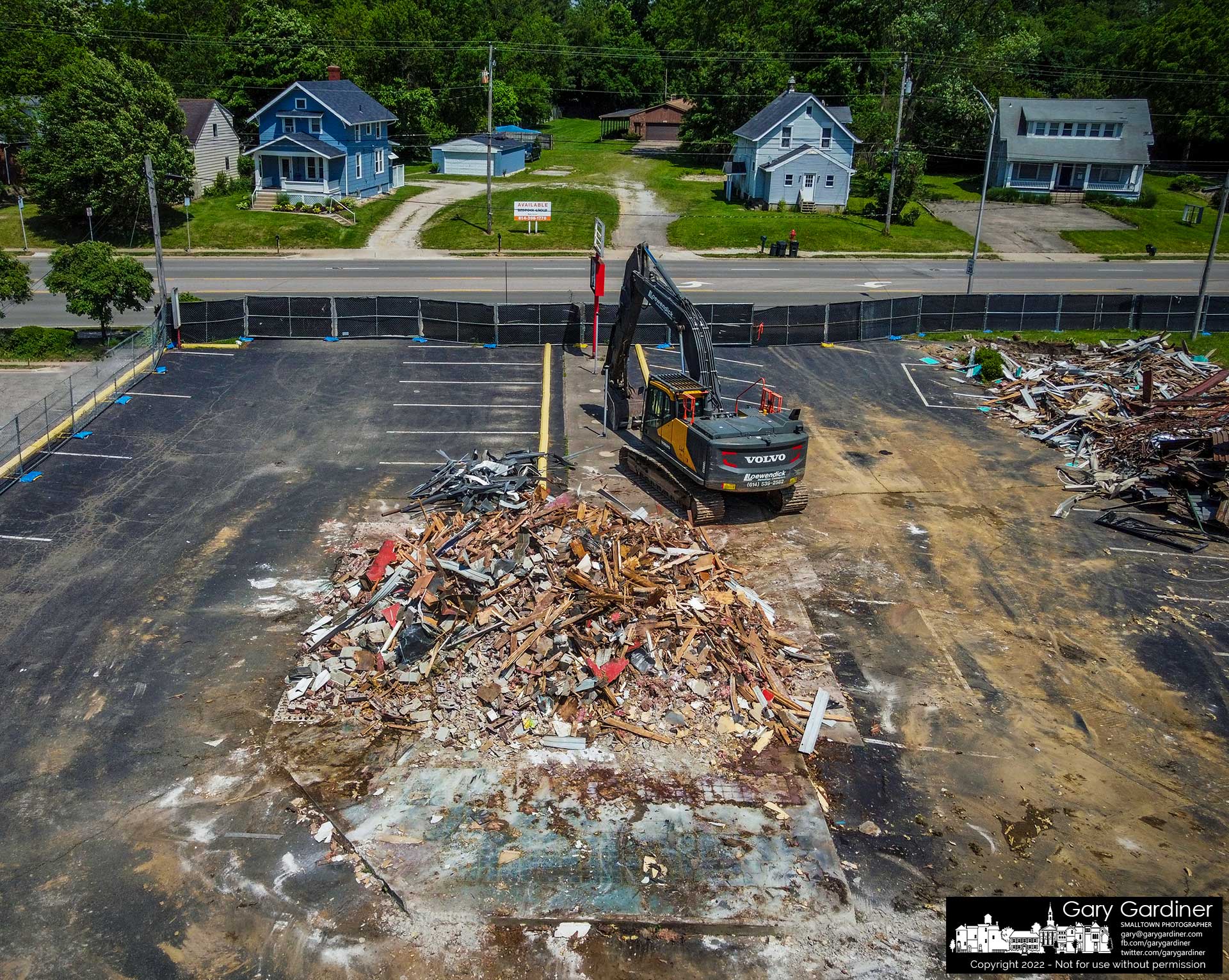 Yogi's Hoagies and two adjacent buildings lie in rubble after the first stage of demolition to make way for a Dunkin doughnut shop on South State Street. My Final Photo for May 31, 2022.