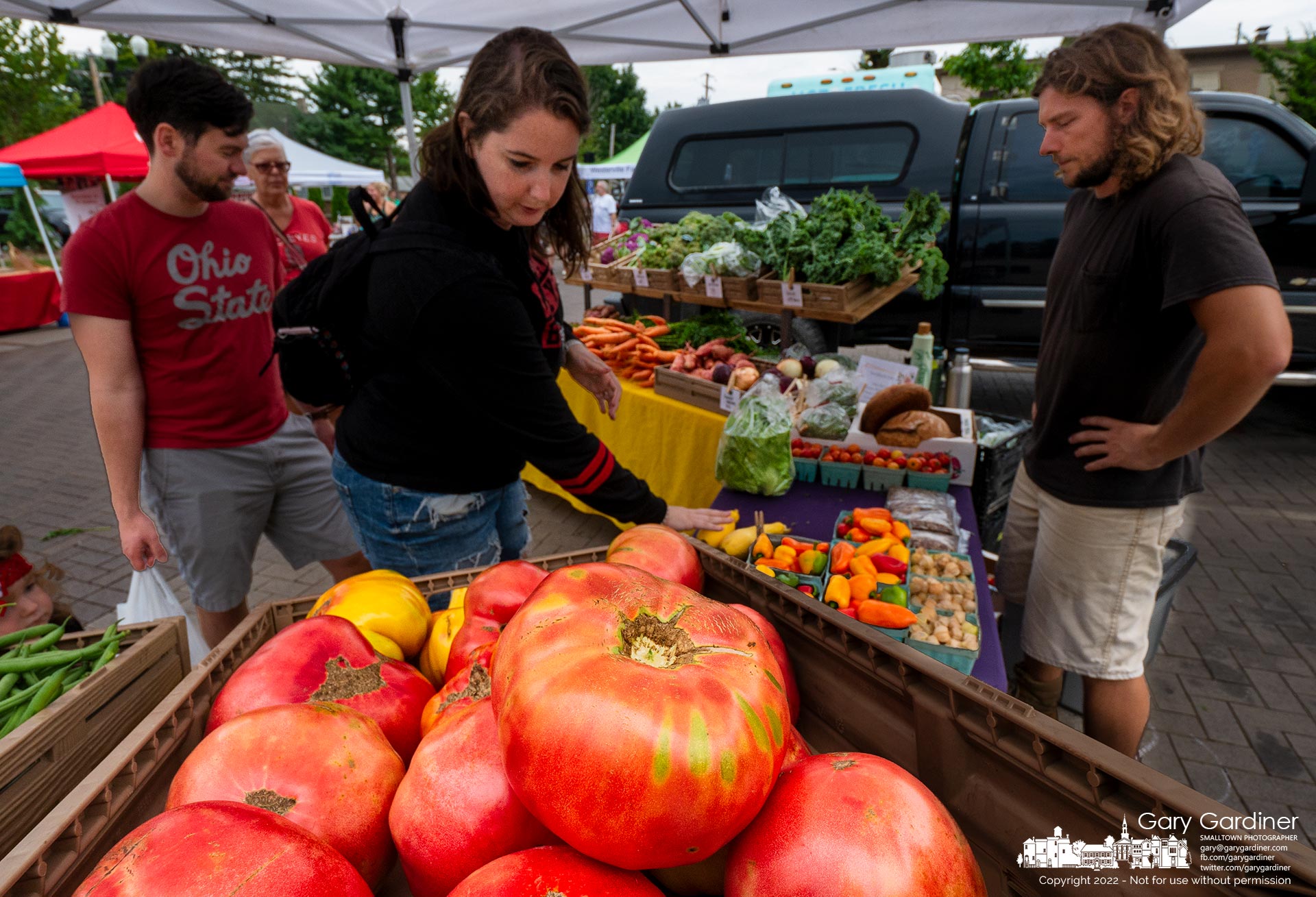 Shoppers at the Saturday Farmers Market in Uptown Westerville had their choice of fresh Ohio-grown fruits and vegetables including these large heirlooms from Drift Hills Farms. My Final Photo for Sept. 3, 2022.