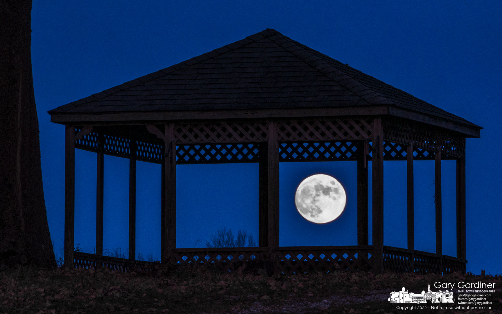 The full moon rises over the farm field behind the gazebo at the abandoned Sharp Farm on Afrida road. My Final Photo for November 7, 2022.