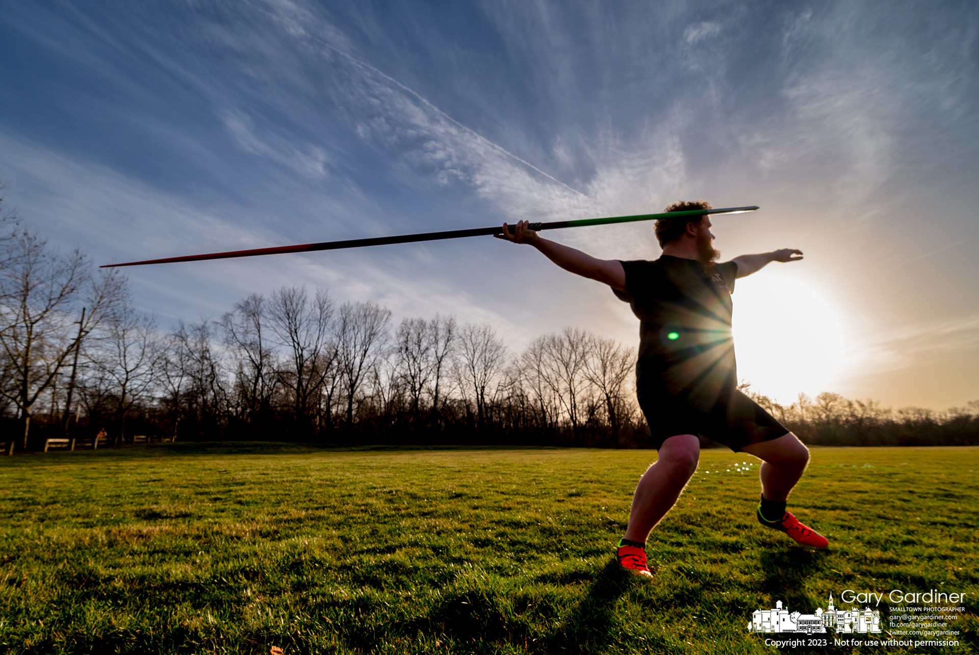 Otterbein University athletes take advantage of the warm weather to get in a javelin-throwing training session at their athletic field on North West Street. My Final Photo for February 15, 2023.
