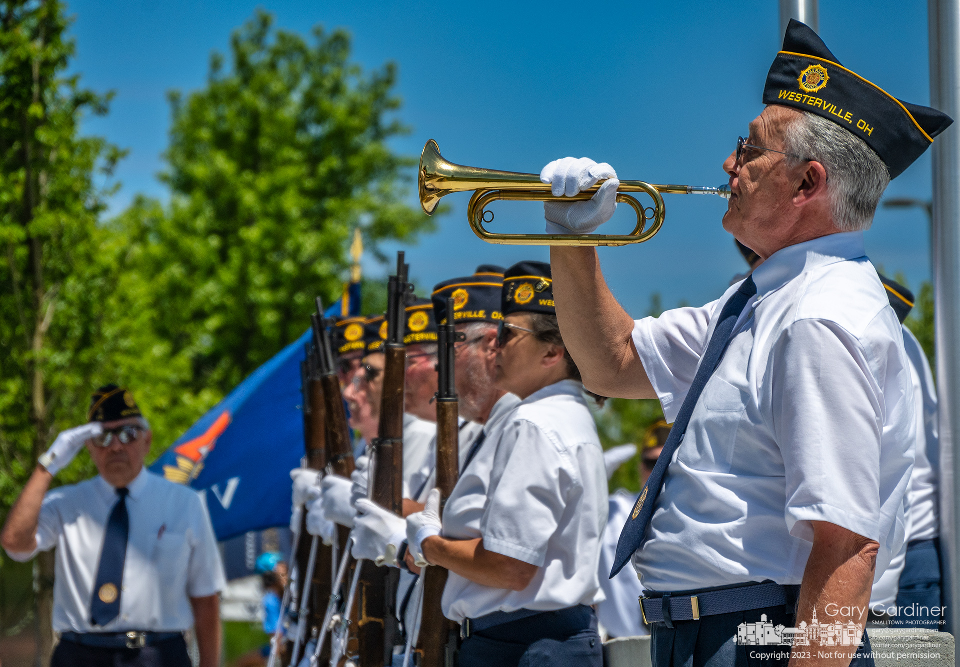 At the new Westerville Veterans Memorial, an American Legion bugler concludes the ceremonies closing the 'Field of Heroes' on Memorial Day by playing 'Taps'. My Final Photo for May 29, 2023.