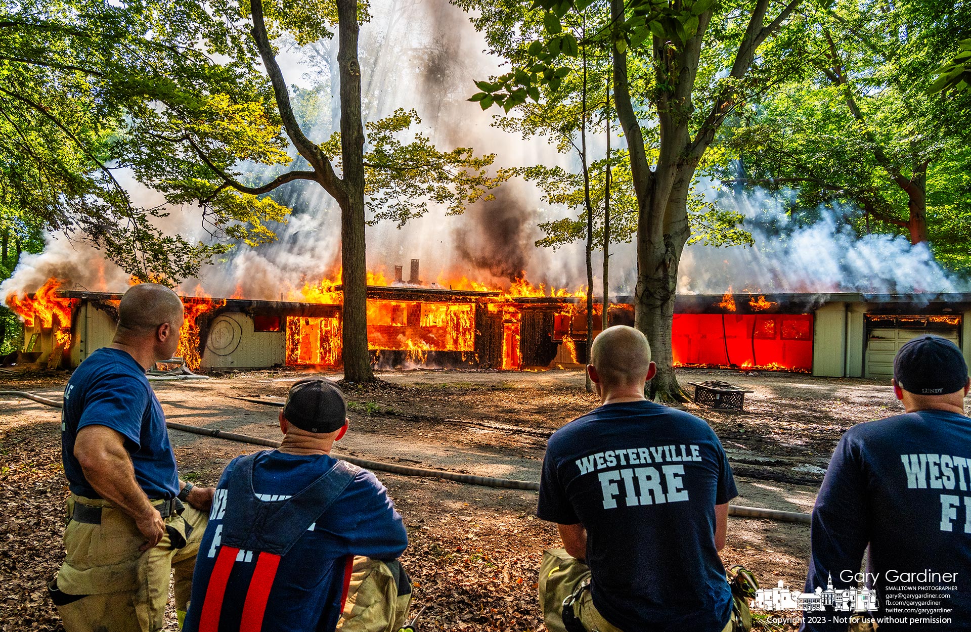 Westerville firefighters watch a controlled burn after training in a home to be demolished was donated to the department for training. My Final Photo for September 19, 2023.