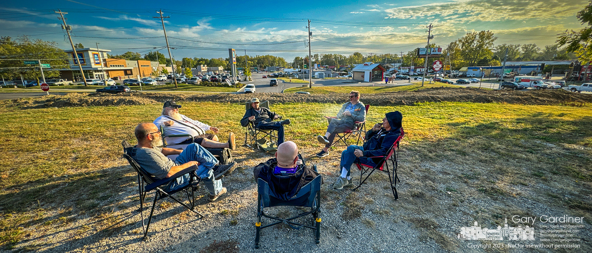 A small group of friends and neighbors gather on the hilltop overlooking Glengary Shopping Center on Westerville Road where weather permitting they share stories of their friendship and their long history in central Ohio. My Final Photo for October 11, 2023.