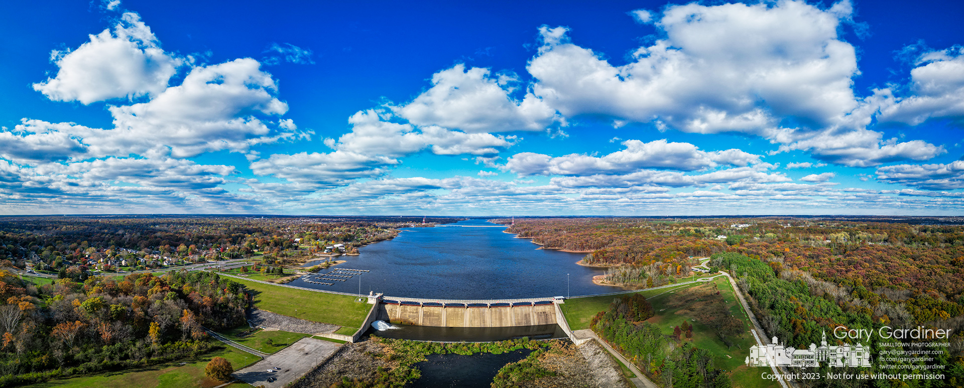 A heavy layer of cumulus clouds float across Hoover Reservoir and Dam after an overnight freeze and dusting of snow in Westerville. My Final Photo for November 1, 2023.