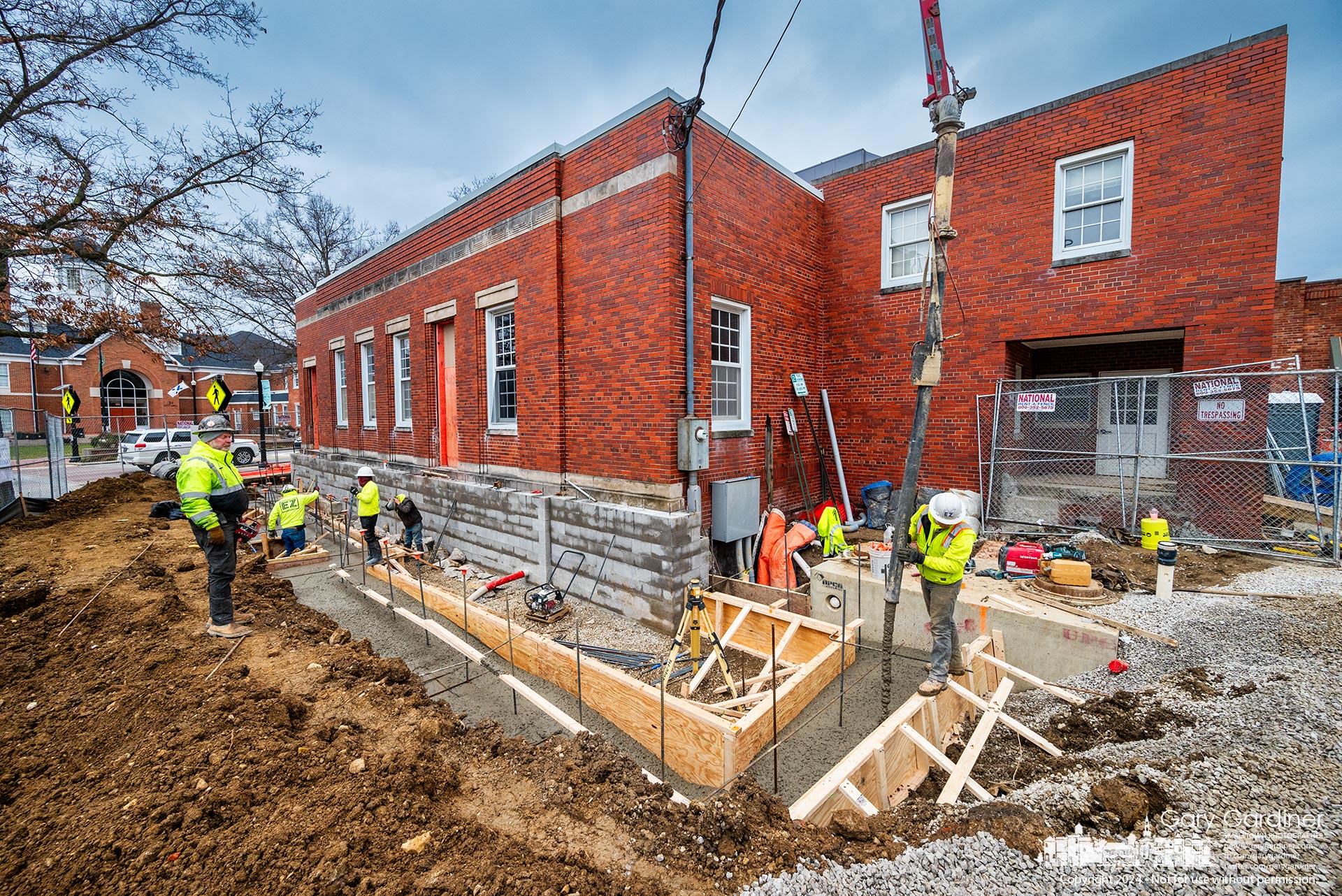 The footer for the southern patio at High Bank Distillery is filled with about 30 yards of concrete pumped into forms that outline the shape of the raised deck. My Final Photo for January 30, 2024.
