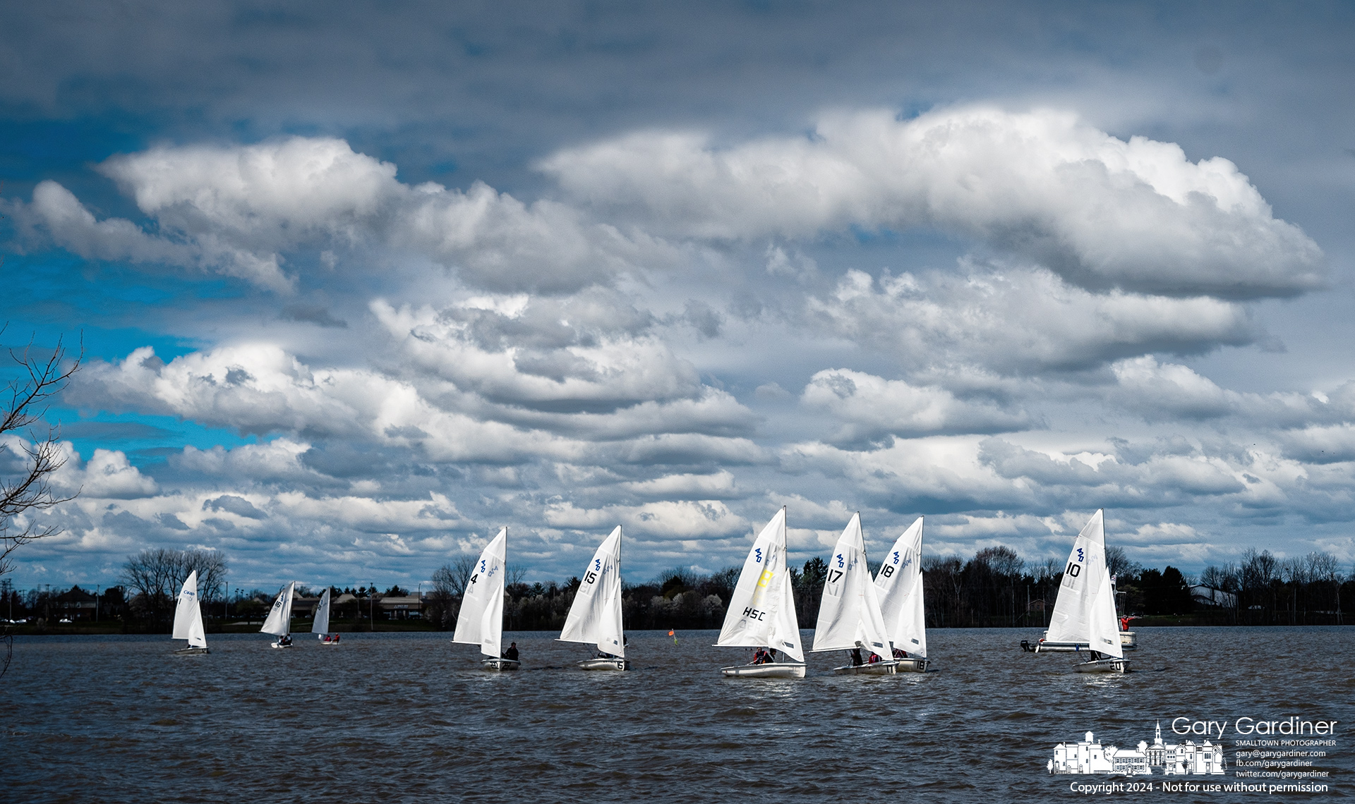 Sailors get aligned for the beginning of a race at the Ohio State Sectional Regatta at Hoover Sailing Club on Saturday. My Final Photo for April 6, 2024.