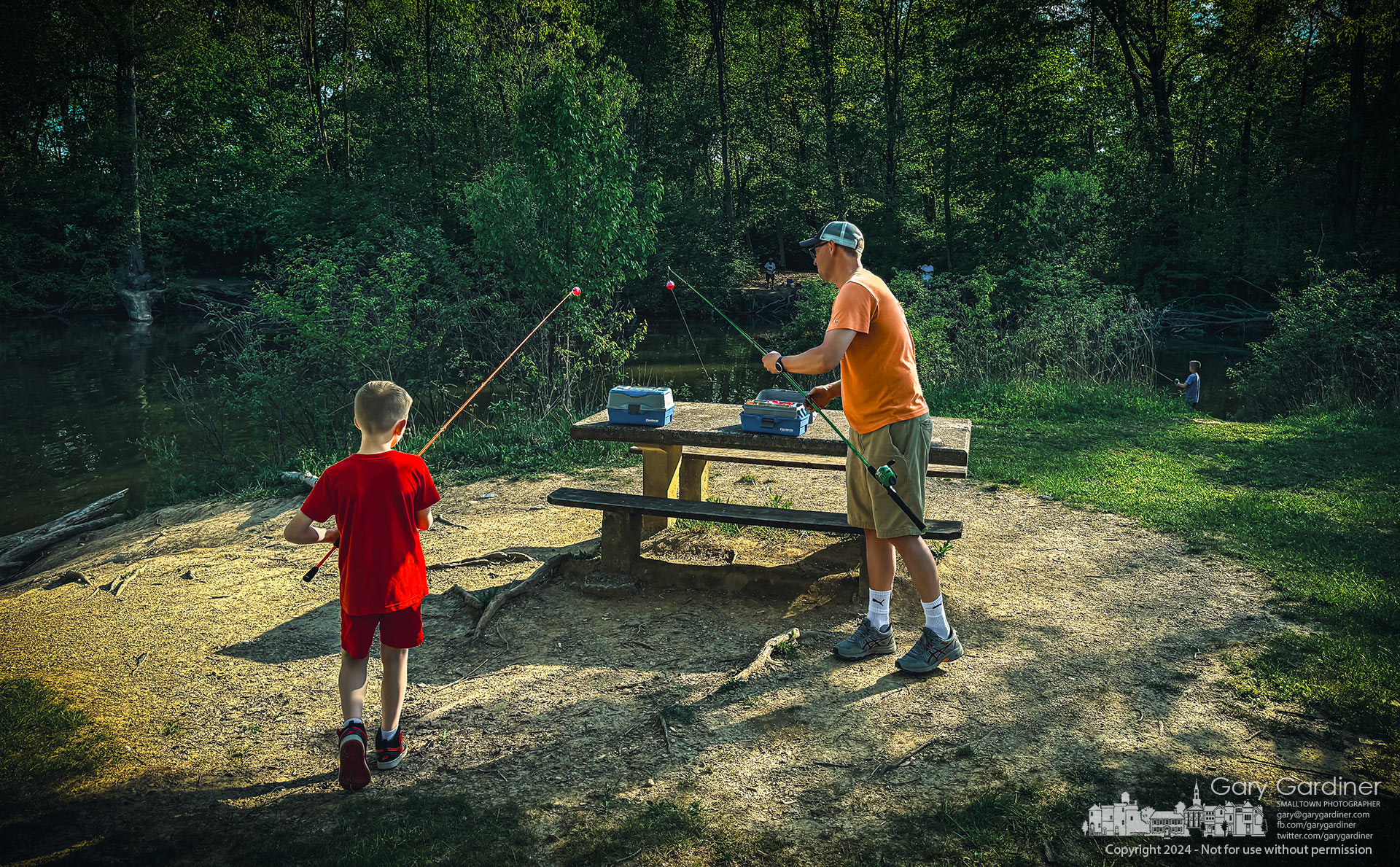 Father and son prepare their fishing gear for a late afternoon outing at Red Bank Park at Hoover Reservoir. My Final Photo for May 2, 2024.