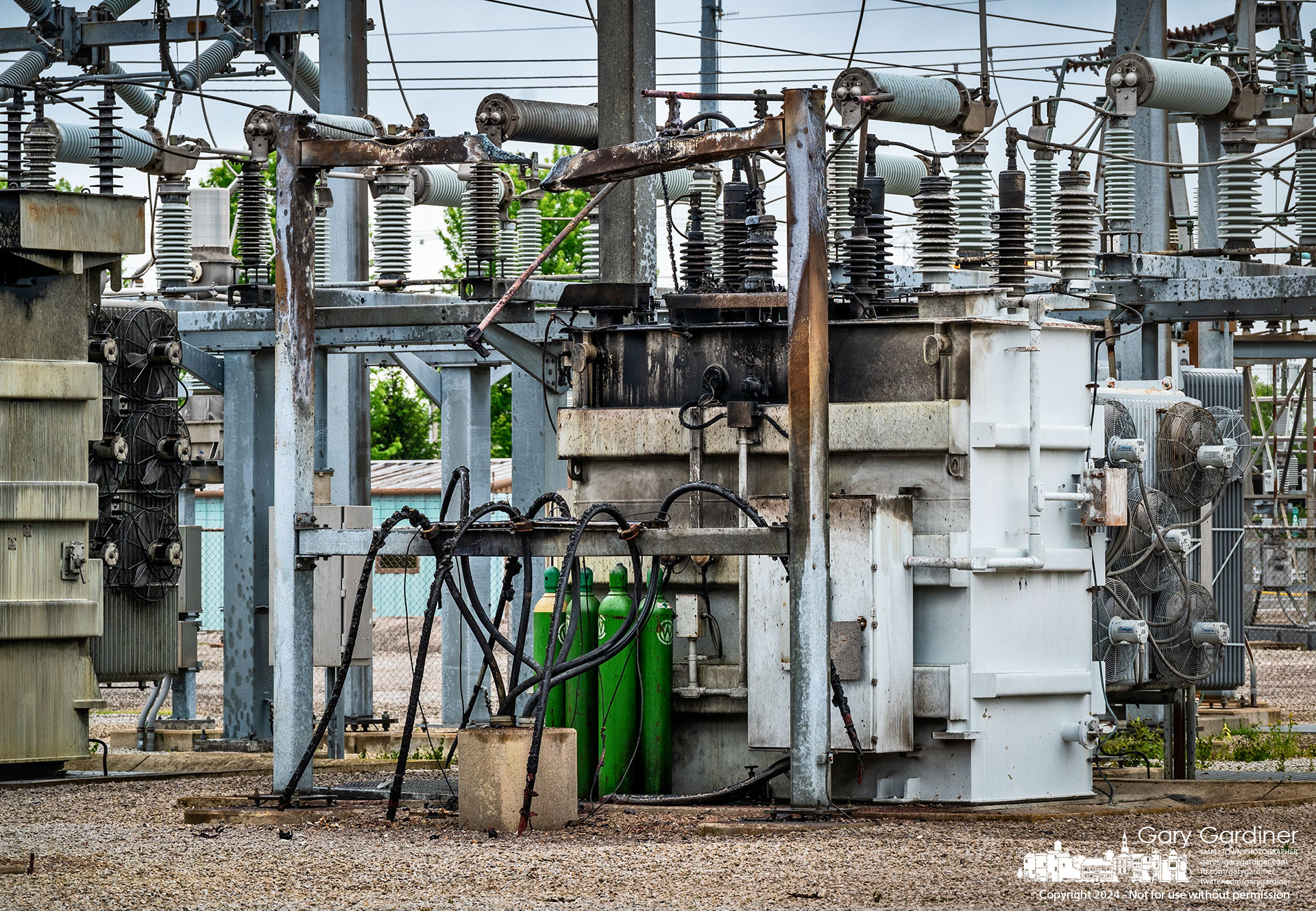 Burned, charred, and melted sections show the damage to a Westerville electric substation that exploded and caught fire early Tuesday morning. My Final Photo for May 14, 2024.