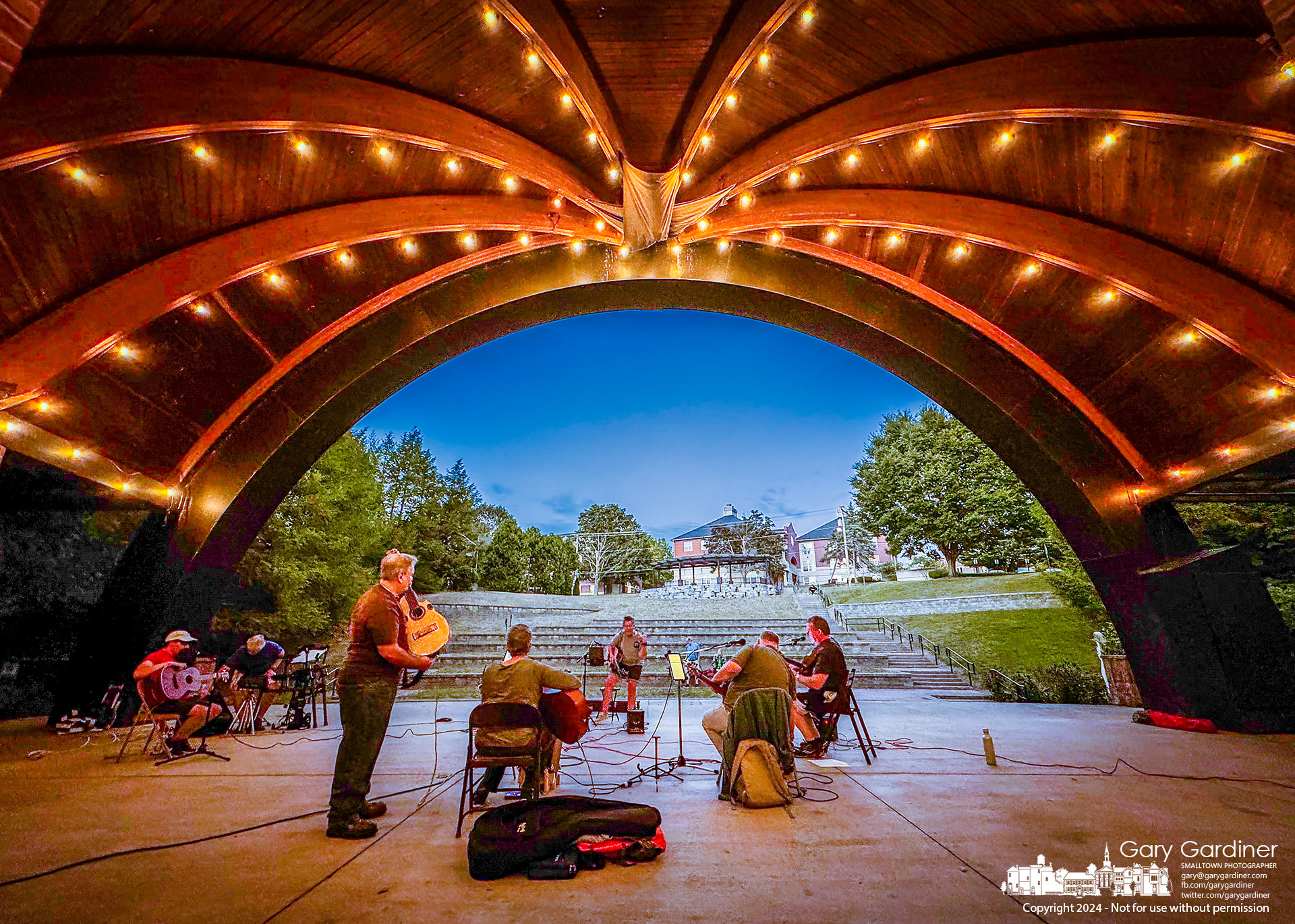 Musicians gather on the Alum Creek amphitheater stage, playing a concert for themselves and whoever might walk through the park on a Monday evening. My Final Photo for September 9, 2024.