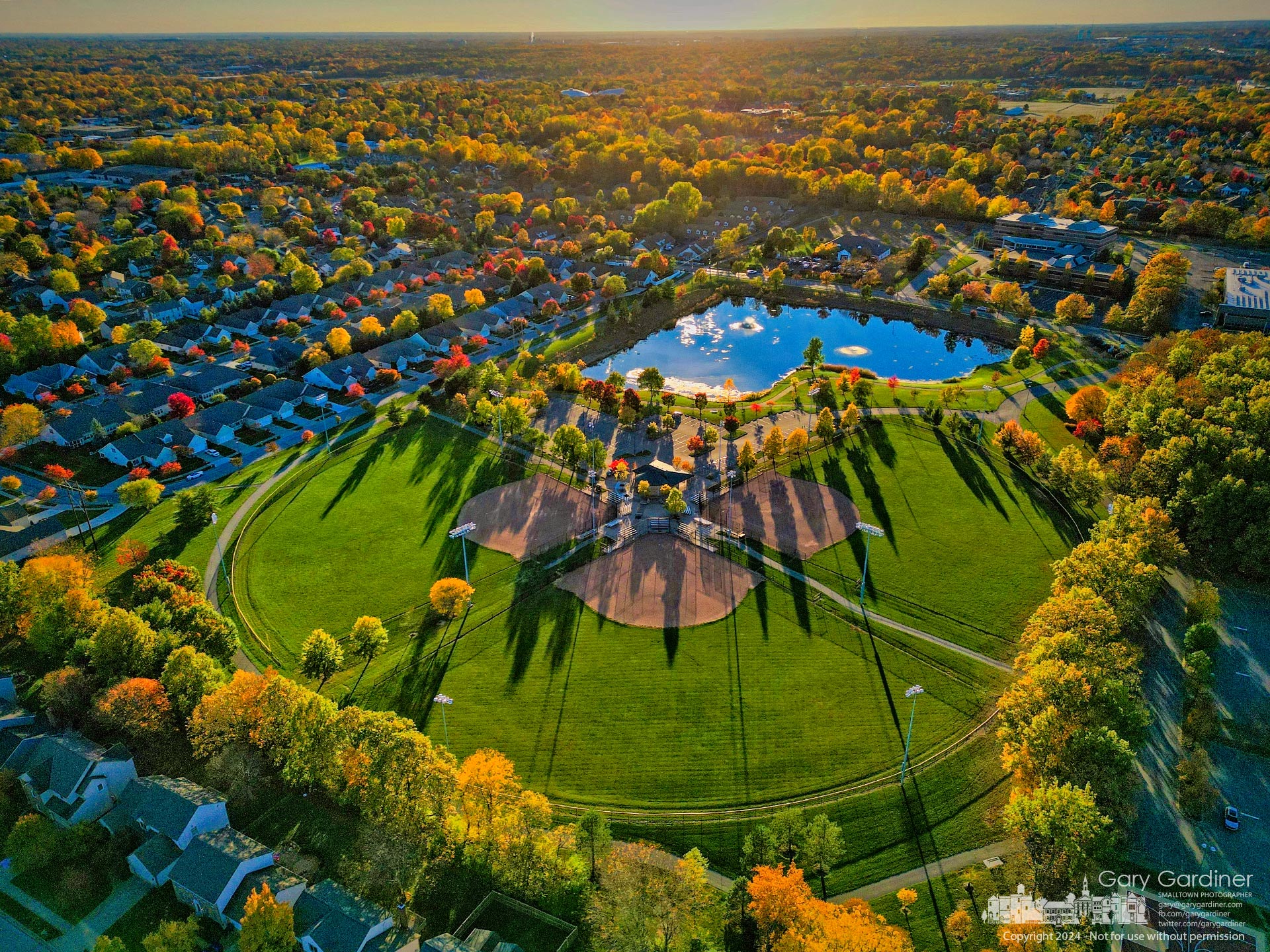 The afternoon spills shadows across the ball fields at Hoff Woods Park. My Final Photo for October 24, 2024.