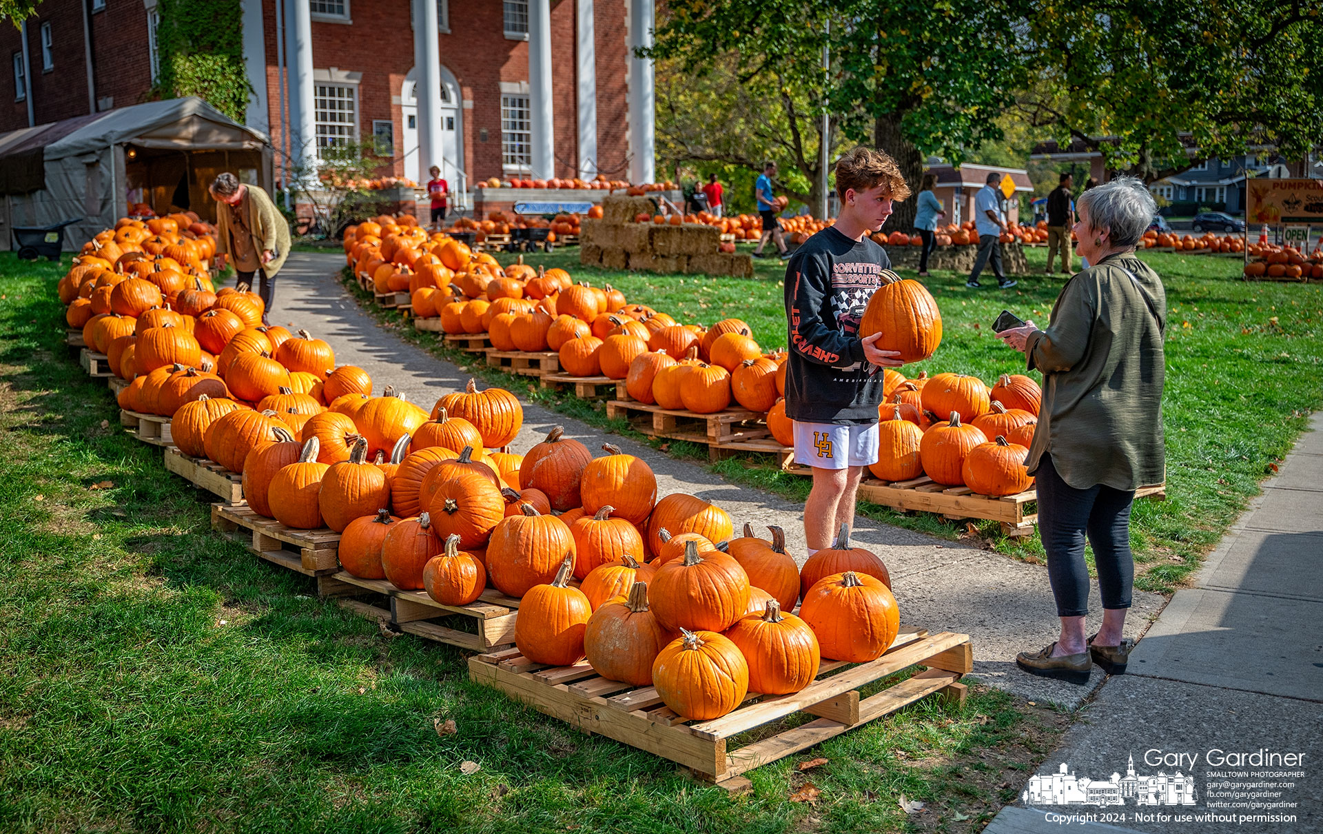 A youngster seeks approval for his choice of pumpkin from the nearly 2,500 available at the Troop 84 Pumpkin Patch in front of the Masonic Temple on South State. My Final Photo for October 13, 2024.