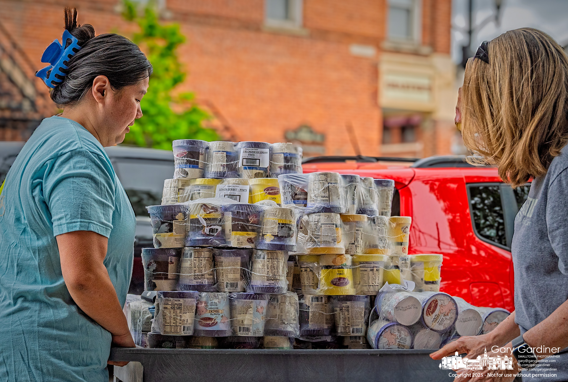 Sixty pints of Graeter's ice cream were restabilized on a cart after shifting during transport from the Uptown Westerville store to other locations in need of the frozen treats. My Final Photo for May 12, 2025.