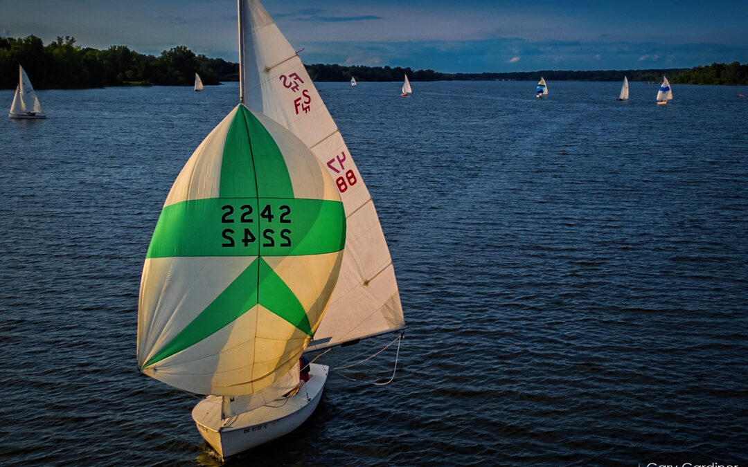 Spinnaker Set At Sunset