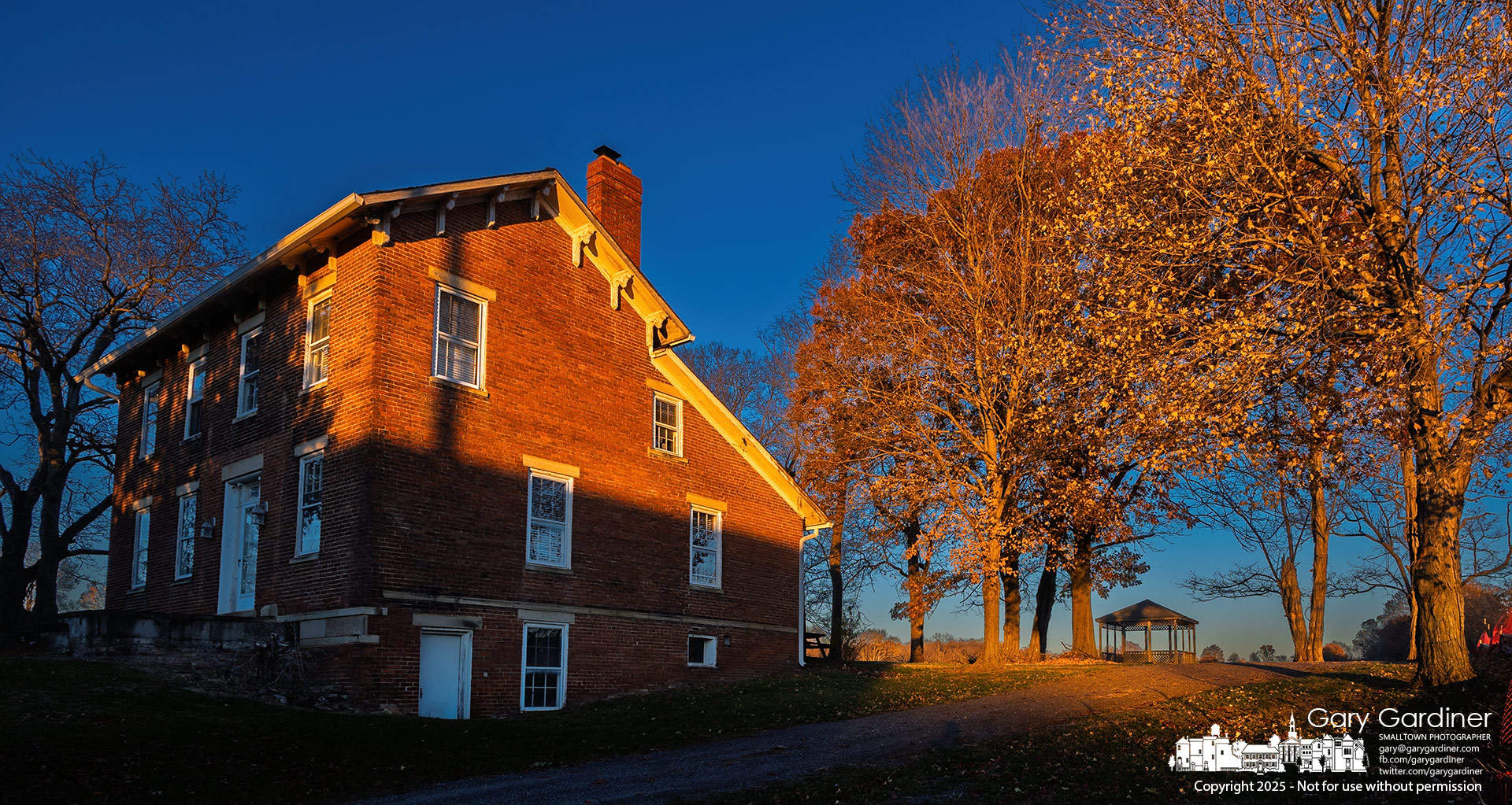 The Sharp House on Africa Road glows in the late-day sun on a crisp autumn evening. My Final Photo for November 16, 2025.