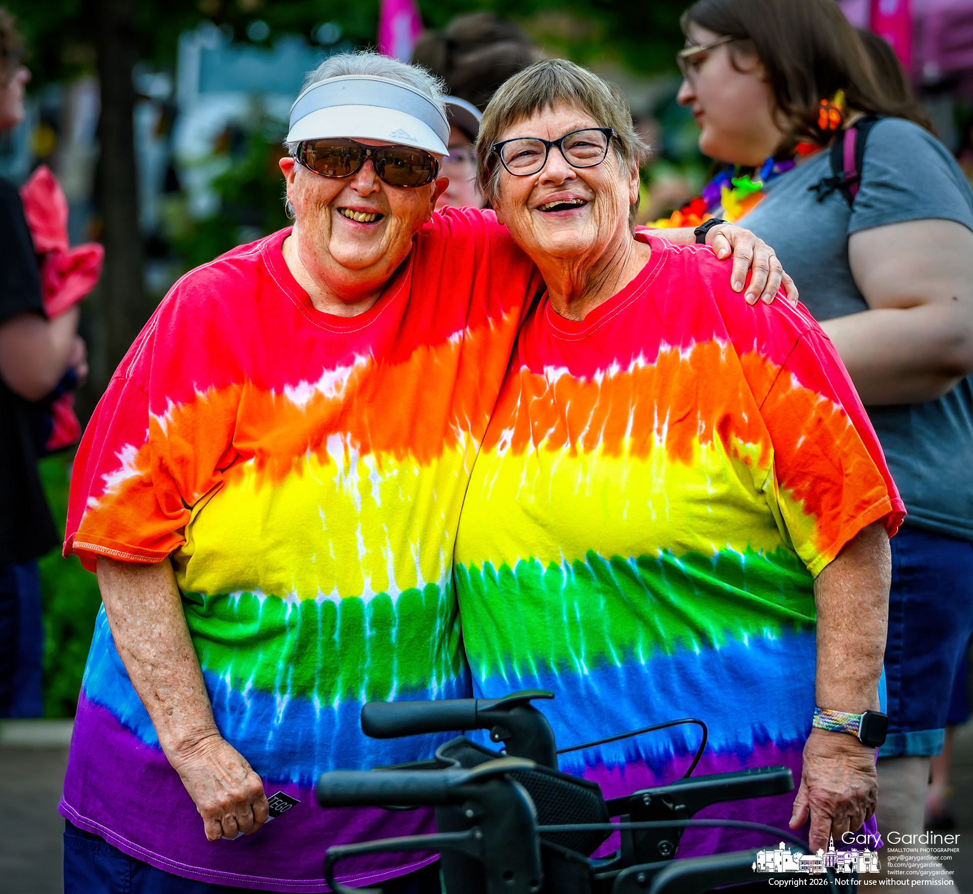 Two participants share a smile and an embrace during Westerville Pride on Saturday in Uptown Westerville. (My Final Photo for June 6, 2026. Photo by Gary Gardiner)