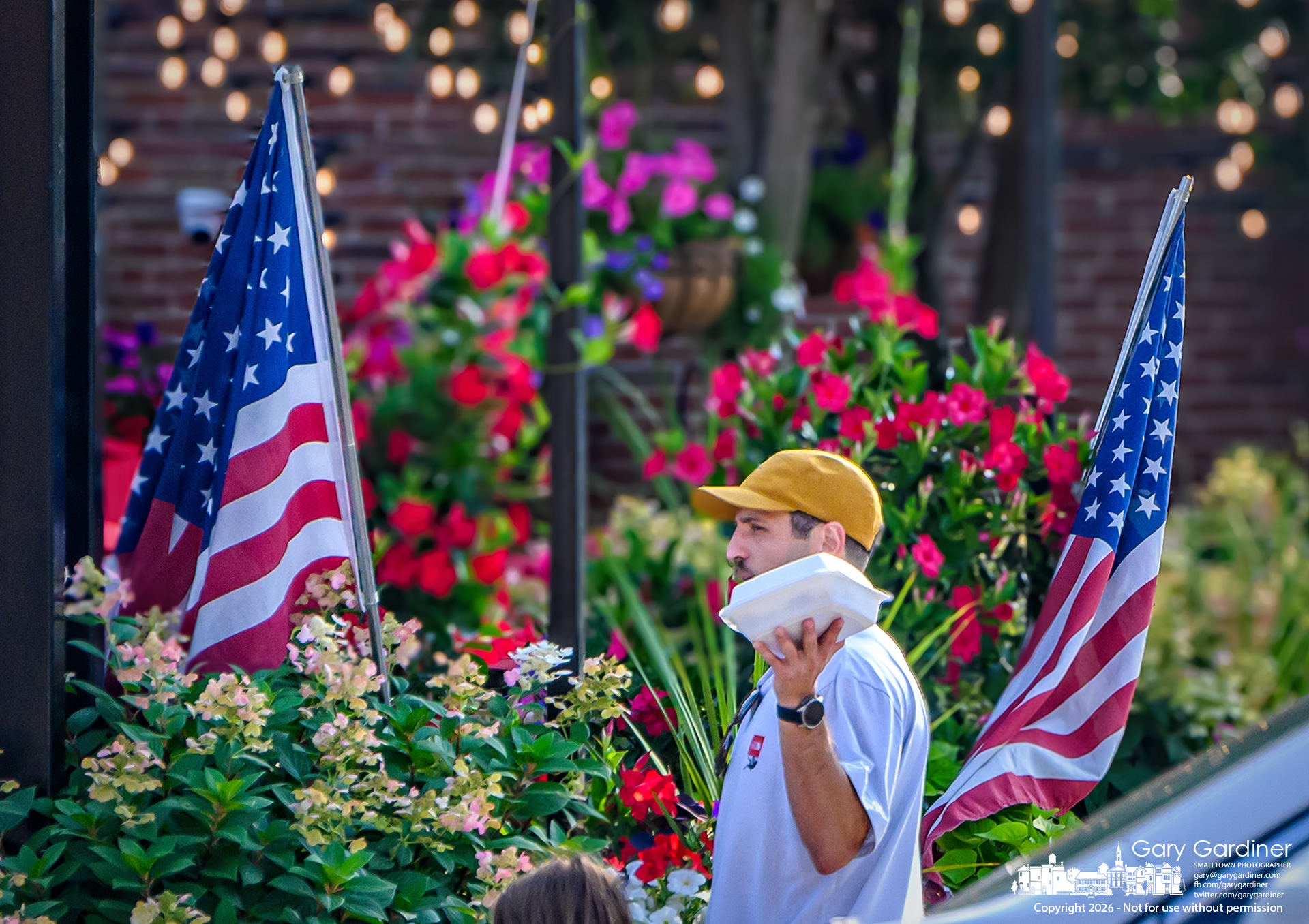 One (two) of 250 flags in Westerville, Ohio. (My Final Photo for July 25, 2026. Photo by Gary Gardiner)