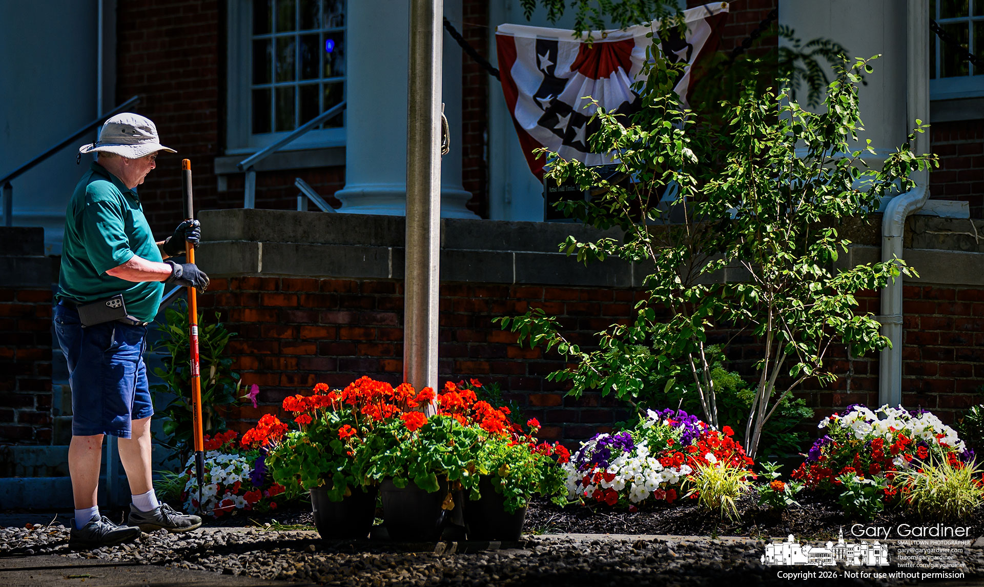 The flower garden at the Masonic Hall on South State is groomed after the Westerville Garden Club planted flowers, brightening the grounds. (My Final Photo for July 3, 2026. Photo by Gary Gardiner)
