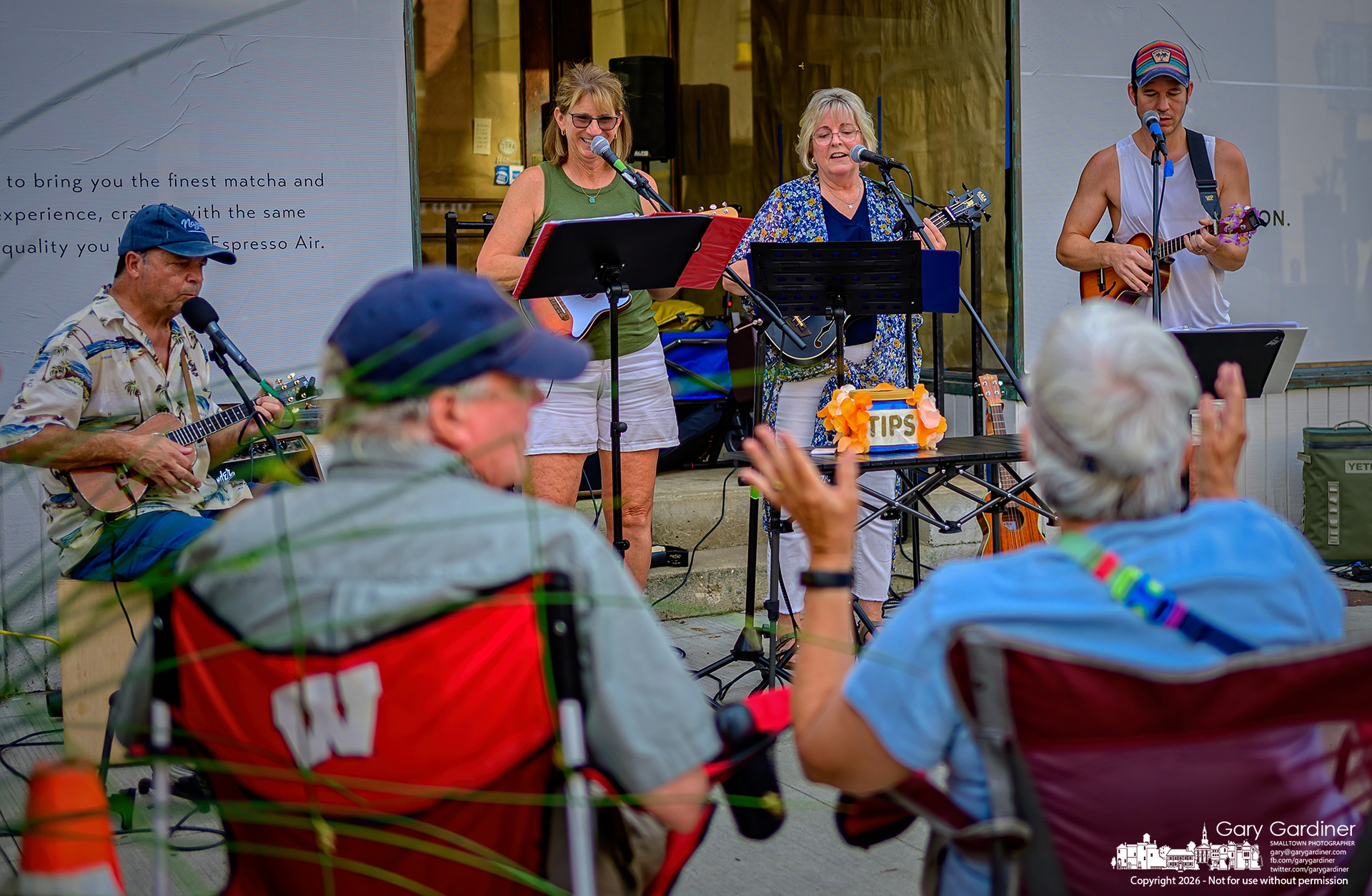 A crowd of two jubilates as Gate Crashers performs on State Street in Uptown Westerville as one of the performers for Uptown Friday Night Music. (My Final Photo for September 4, 2026. Photo by Gary Gardiner)
