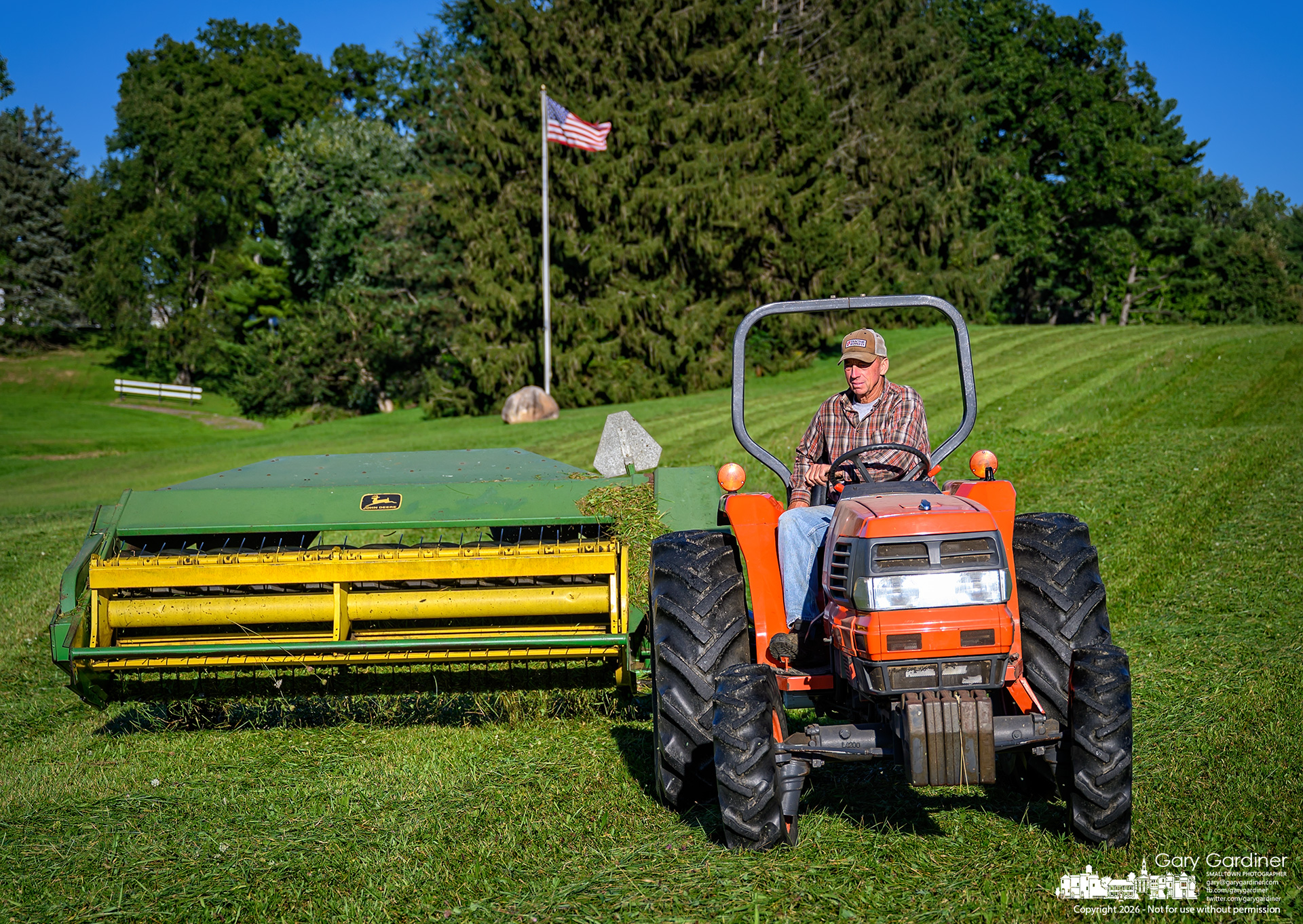 Duane Yarnell harvests his third cut of hay on the small field that borders Africa Road and County Line Road. (My Final Photo for September 27, 2026. Photo by Gary Gardiner)
