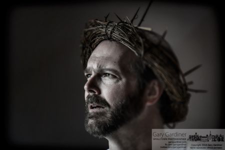 The man portraying Christ in the Good Friday Cross Walk stands inside the Church of the Messiah at the end of the annual procession through Uptown Westerville. My Final Photo for April 18, 2014. The man portraying Christ in the Good Friday Cross Walk stands inside the Church of the Messiah at the end of the annual procession through Uptown Westerville. My Final Photo for April 18, 2014.