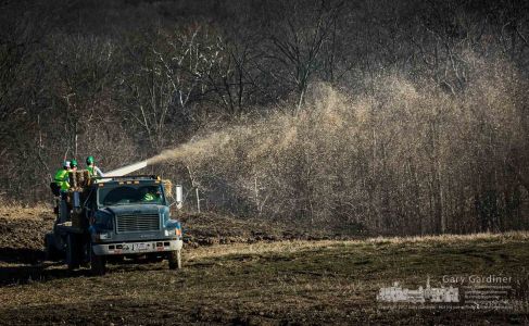 A landscaping crew blows straw across freshly seeded fields along Sunbury Road near Central College after a work crew leveled the ground in anticipation of future construction. My Final Photo for Dec. 20, 2017. A landscaping crew blows straw across freshly seeded fields along Sunbury Road near Central College after a work crew leveled the ground in anticipation of future construction. My Final Photo for Dec. 20, 2017.