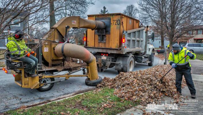 Westerville crew runs one of the city leaf vacuums along a neighborhood street clearing away collections of leaves raked to the curb. My Final Photo for Dec. 7, 2017. Westerville crew runs one of the city leaf vacuums along a neighborhood street clearing away collections of leaves raked to the curb. My Final Photo for Dec. 7, 2017.